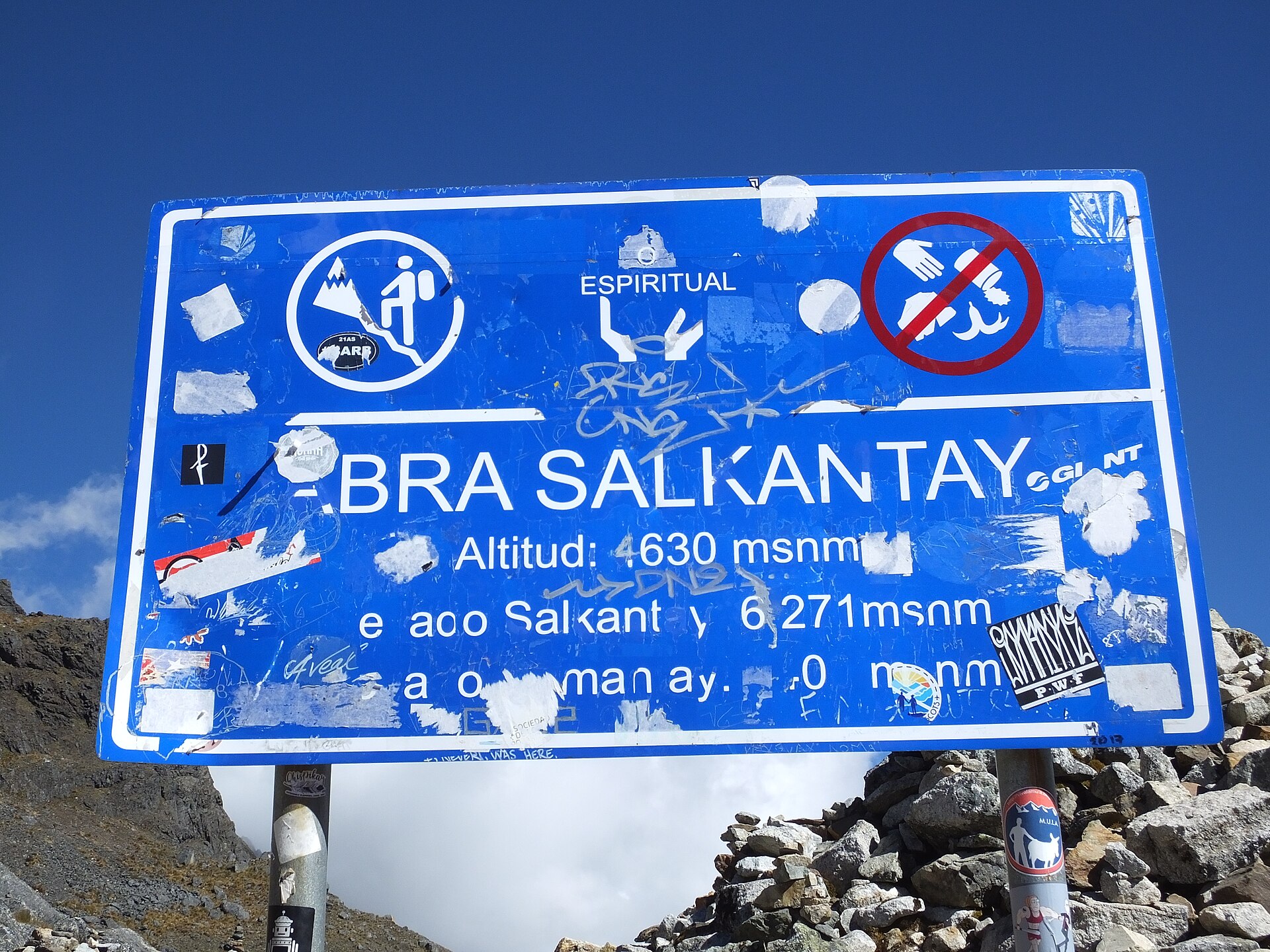 Cartel de la Abra Salkantay a 4,630 msnm